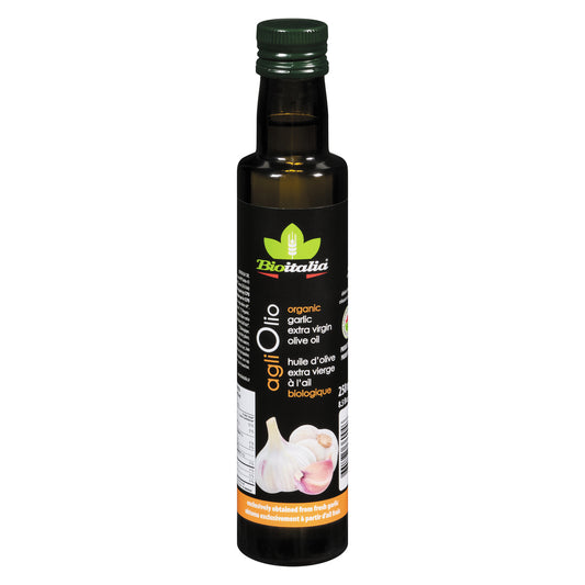BIOITALIA EXTRA VIRGIN OLIVE OIL WITH GARLIC, 6 X 250 ML