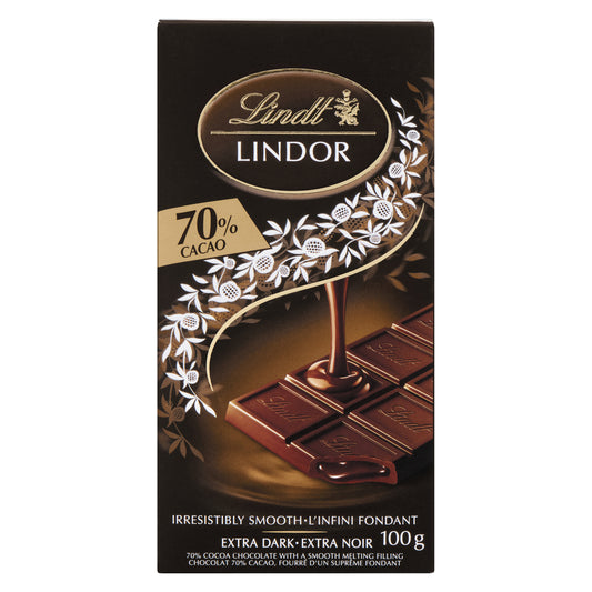 LINDT LINDOR BAR 70% COCOA, 10 X 100 G