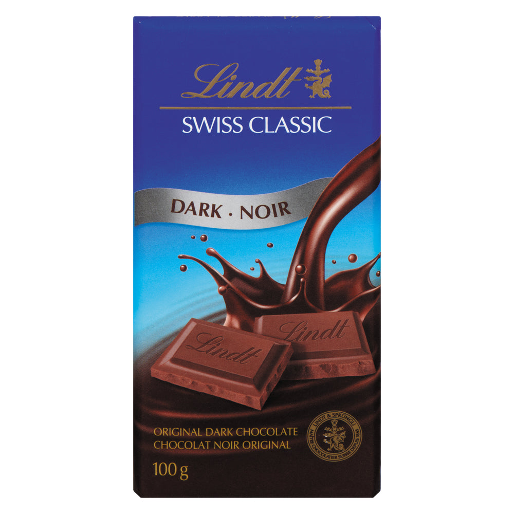 LINDT SWISS CLASSIC DARK CHOCOLATE BAR, 12 X 100 G