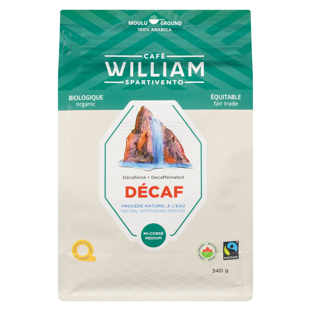 CAFE WILLIAM DECAF GROUND ORGANIC COFFEE, 6 X 340 G