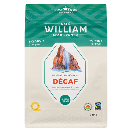 CAFE WILLIAM DECAF GROUND ORGANIC COFFEE, 6 X 340 G