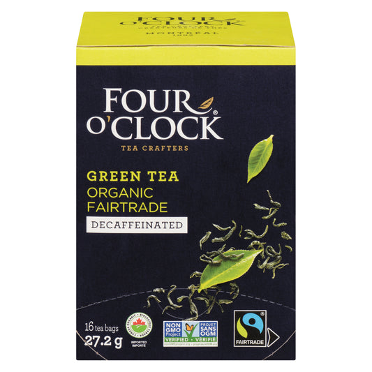 FOUR O'CLOCK ORGANIC DECAFFEINATED GREEN TEA , 6 X 16 UN