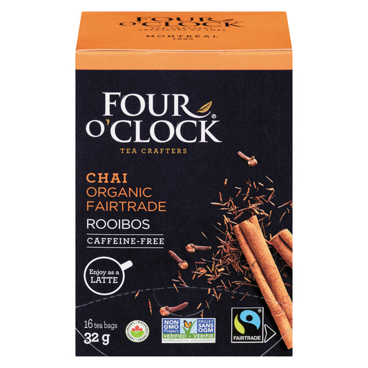 FOUR O'CLOCK ORGANIC ROOIBOS CHAI FAIRTRADE, 6 X 16 UN