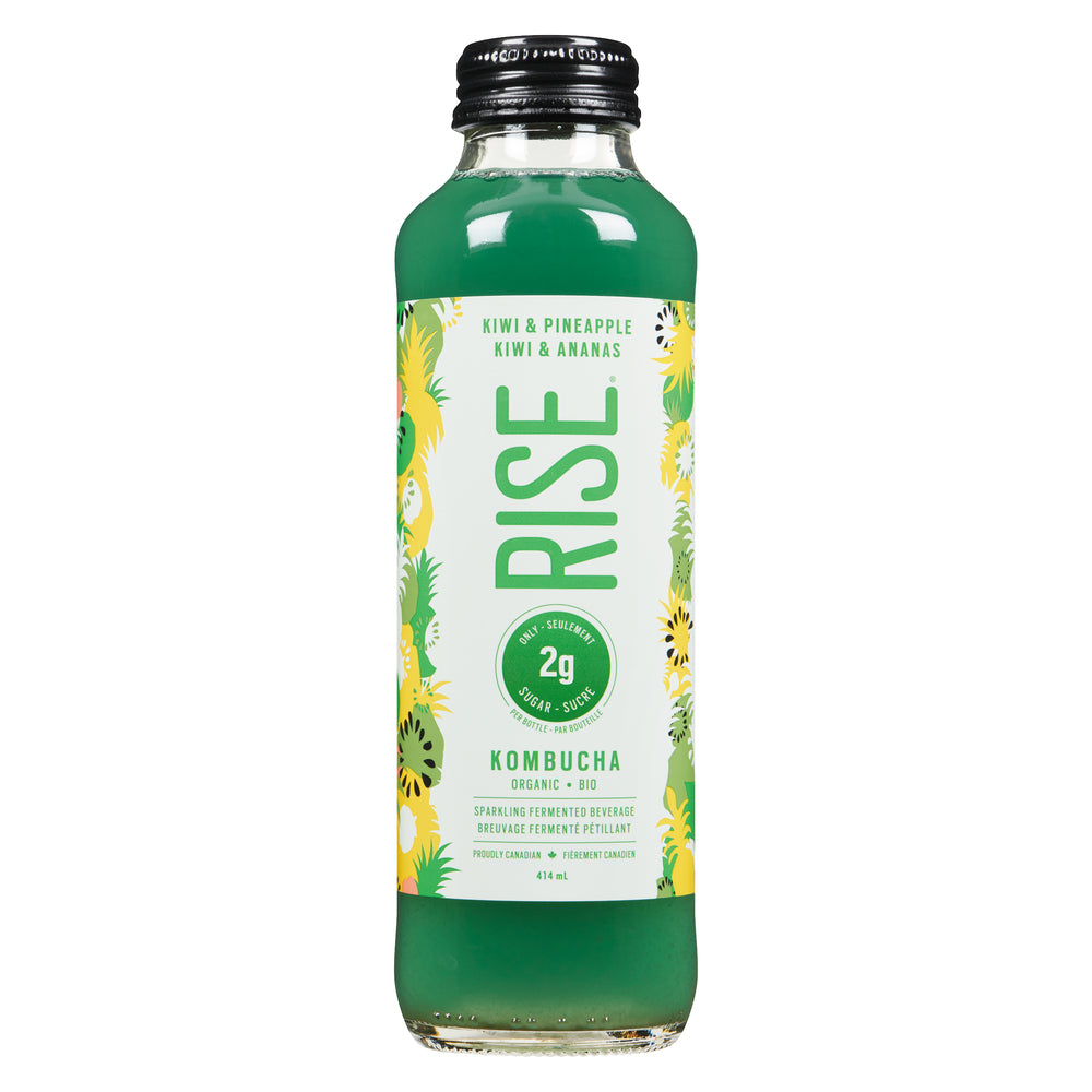 RISEKOMB KIWI PINEAPPLE KOMBUCHA TEA, 12 X 414 ML