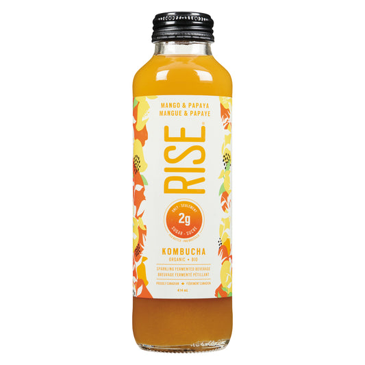 RISEKOMB MANGO PAPAYA KOMBUCHA TEA, 12 X 414 ML