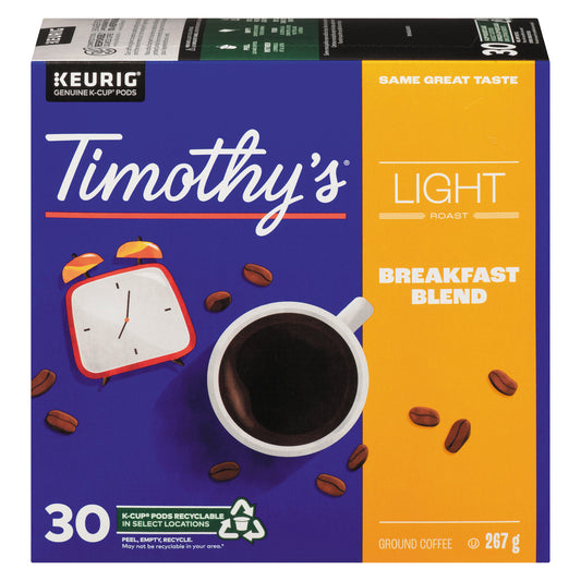 TIMOTHY'S BREAKFAST BLEND COFFEE 30 KCUP, 4 X 30 UN