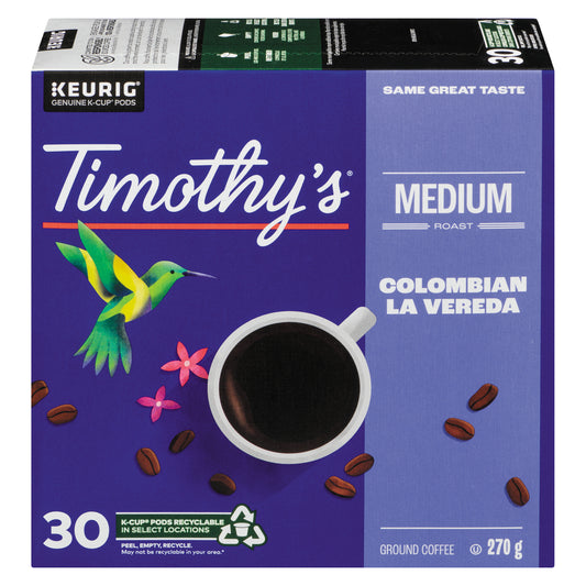 TIMOTHY'S COLOMBIAN LA VEREDA COFFEE 30 KCUP, 4 X 30 UN