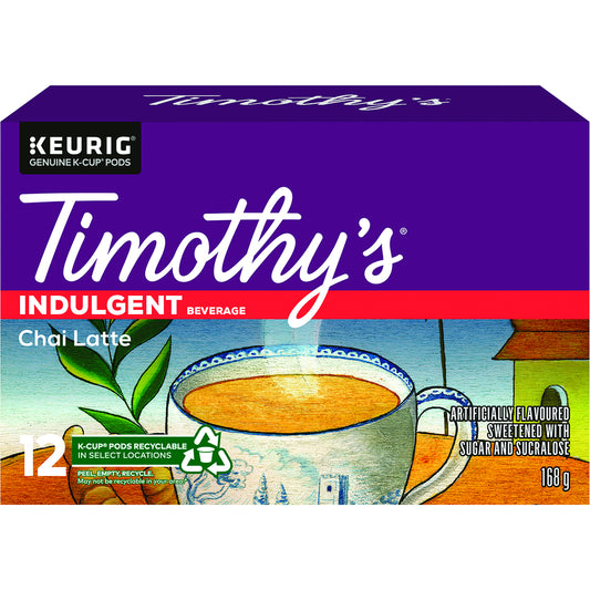 TIMOTHY'S CHAI LATTE 12KCUP, 6 X 168 G