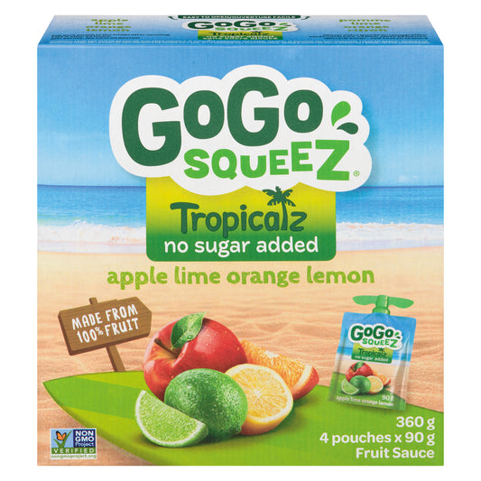 GOGOSQUEEZ TROPICAL APPLE LIME ORANGE LEMON COMPOTE, 12 X 360 G