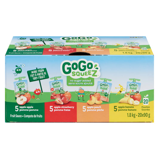 GOGOSQUEEZ 4 FLAVOR PACK APPLE APPLE,  APPLE STRAWBERRY, APPLE PEACH, APPLE BANANA, 2 X 20 X 90 G