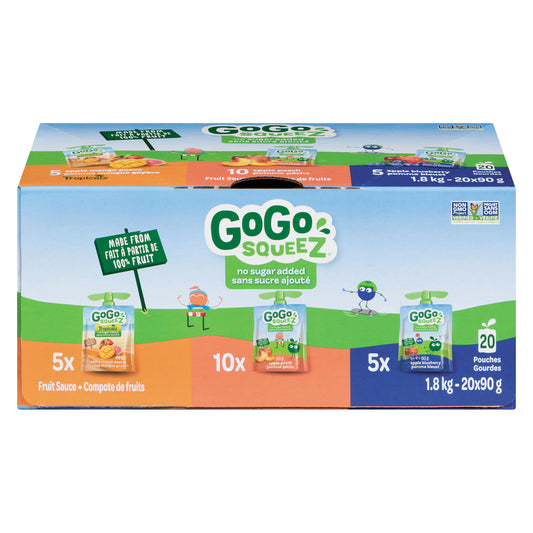 GOGOSQUEEZ 3 FLAVOR PACK APPLE MANGO, APPLE PEACH, APPLE BLUEBERRY, 2 X 1.8 KG