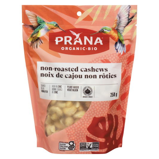 PRANA RAW CASHEWS ORGANIC GLUTEN-FREE, 6 X 250 G