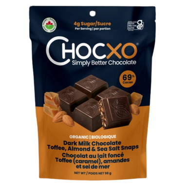 CHOCXO, DK MILK-TOFFEE ALMOND & SEA SALT SNAPS, 6 x 98G