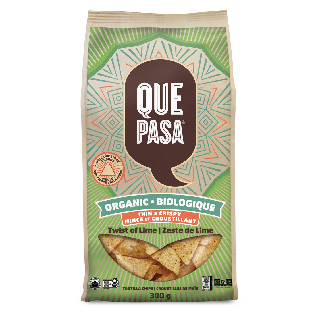 QUE PASA, THIN AND CRISPY TWIST OF LIME TORT CHIPS, 12 x 300G