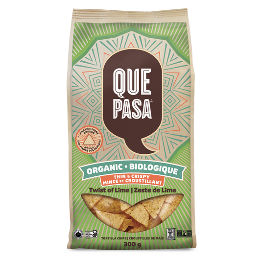 QUE PASA, THIN AND CRISPY TWIST OF LIME TORT CHIPS, 12 x 300G