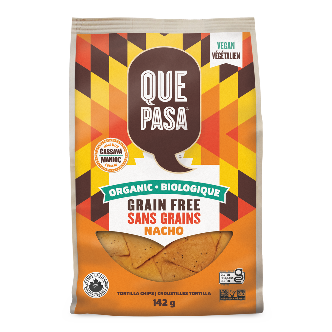 QUE PASA, ORGANIC GRAIN FREE CHIPS NACHO 142G, 12 x 142G