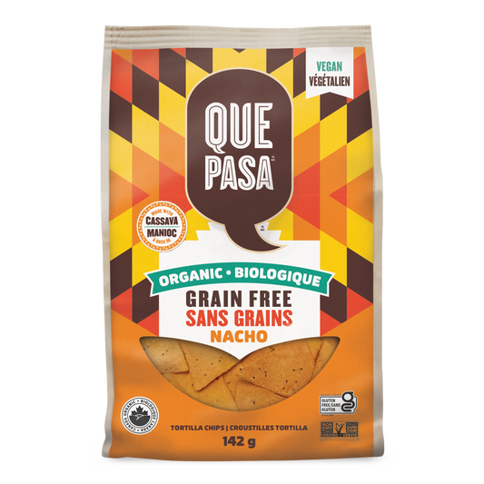 QUE PASA, ORGANIC GRAIN FREE CHIPS NACHO 142G, 12 x 142G