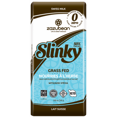ZAZUBEAN, SLINKY ZERO GRASS FED SWISS MILK, 12 x 80G