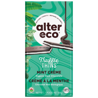 ALTER ECO, TRUFFLE THINS BAR - MINT CREME, 12 x 84G