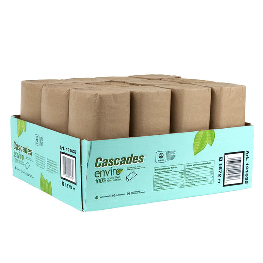 CASCADES ENVIRO BROWN SINGLE FOLD PAPER TOWEL ROLLS, PACK OF 12