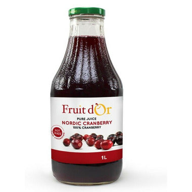 FRUIT D'OR, PURE CRANBERRY JUICE, 6 x 1L