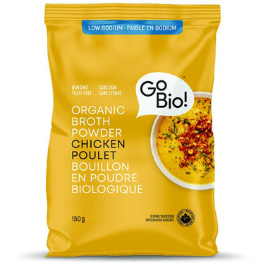 GO-BIO, ORGANIC BROTH POWDER LOW SODIUM CHICKEN, 8 x 150G