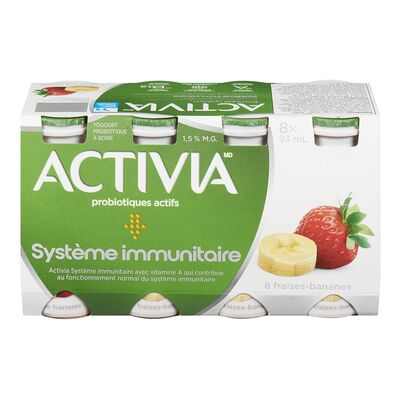 ACTIVIA YOGURT STRAWBERRY BANANA DRINKABLE, 6 X 8 X 93 ML