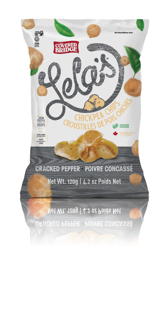 COVERED BRIDGE, LELA'S-CHICKPEA CHIPS CRACKED PEPPER, 8 x 120G