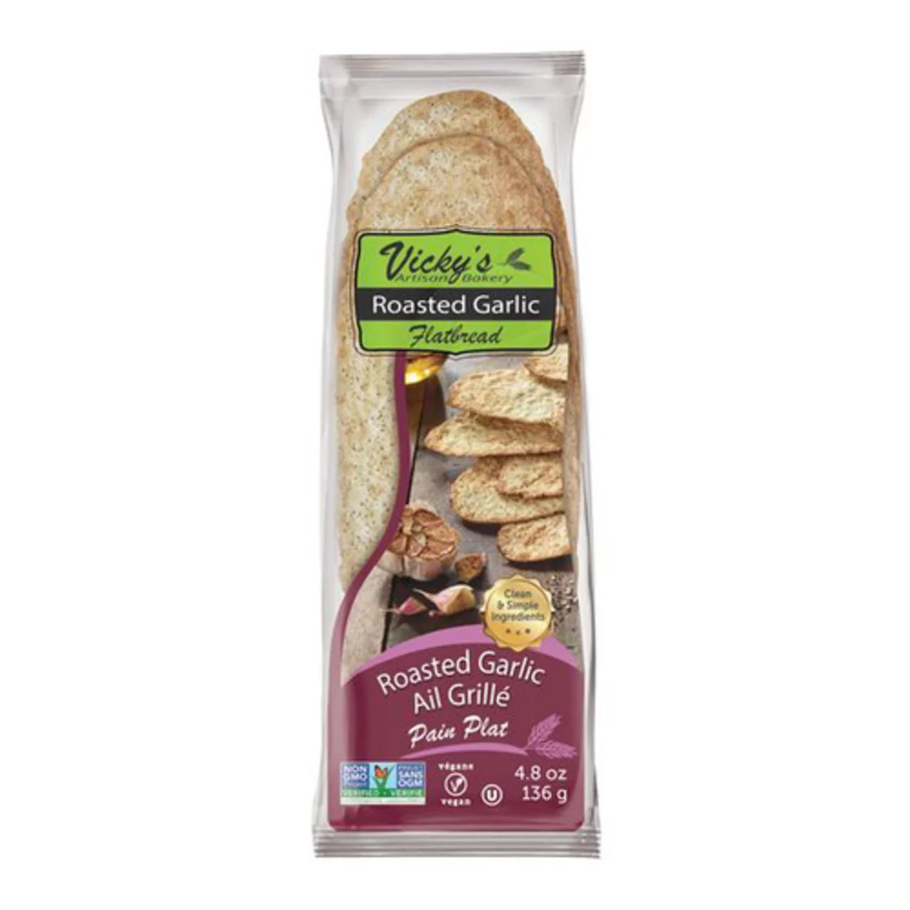 VICKY'S ARTISAN, VICKY'S FLATBREAD - ROASTED GARLIC, 14 x 130G
