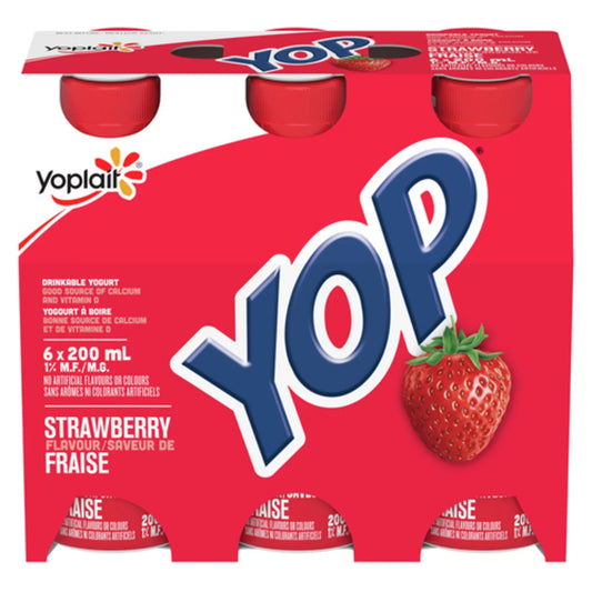 YOP STRAWBERRY DRINKABLE YOGURT 1%, 2 X 6 X 200 ML