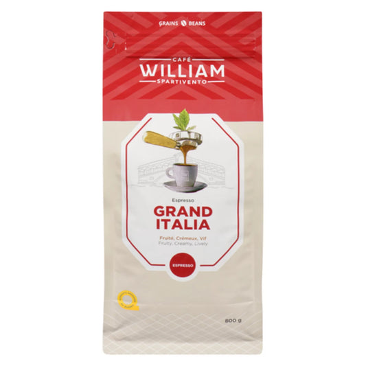 CAFE WILLIAM ESPRESSO GRANDE ITALIA WHOLE BEAN COFFEE, 6 X 800 G