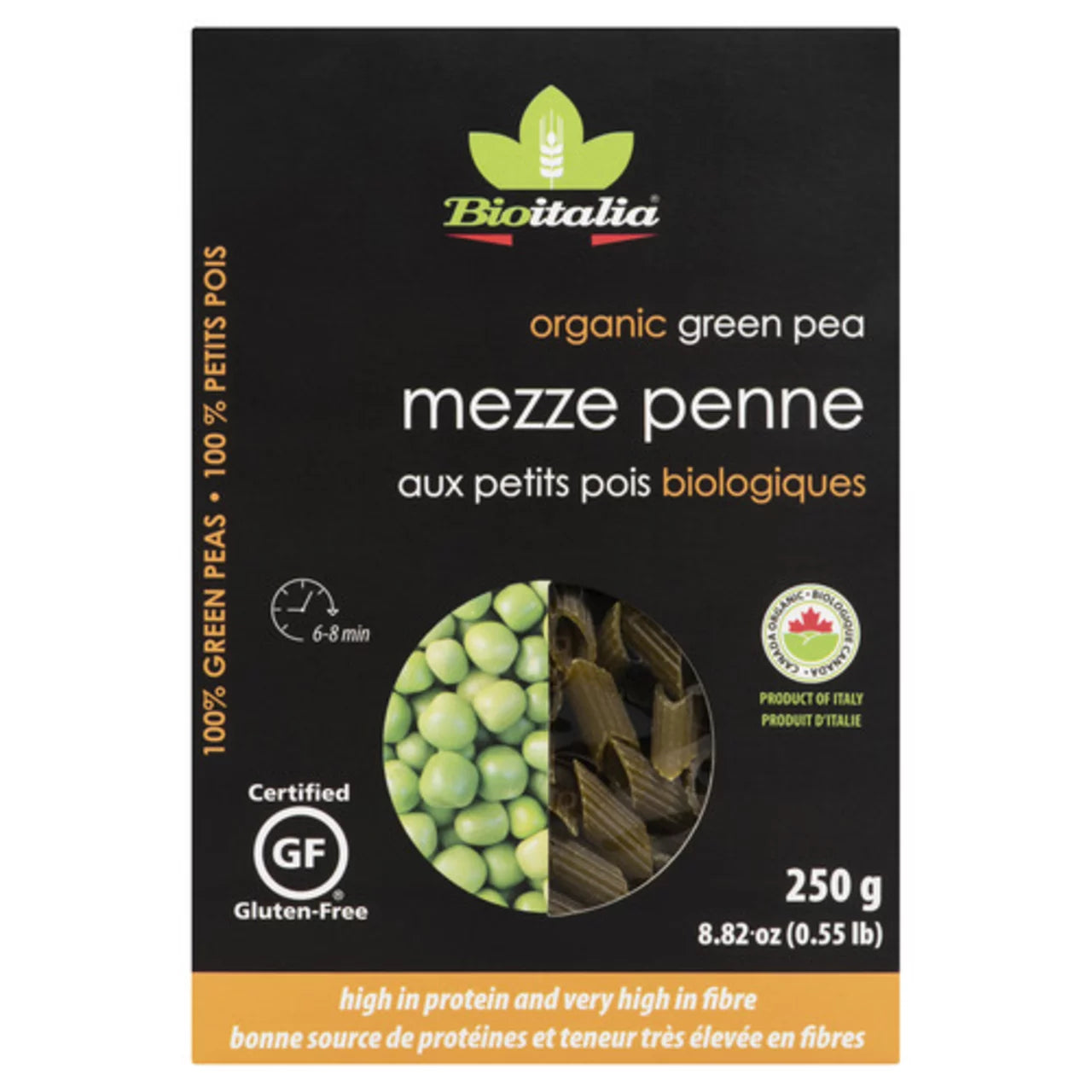BIOITALIA ORGANIC MEZZE PENNE GREEN PEA, 12 X 250 G