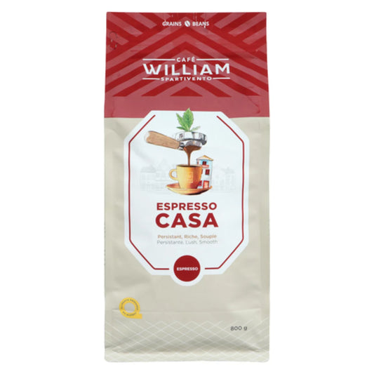 CAFE WILLIAM ESPRESSO CASA WHOLE BEAN COFFEE, 6 X 800 G