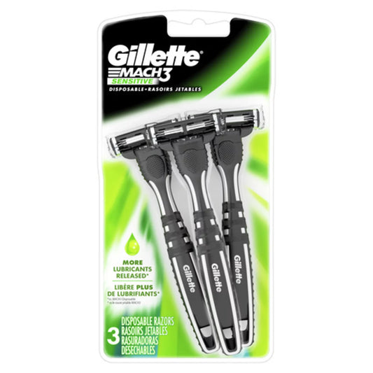 GILLETTE MACH3 SENSITIVE DISPOSABLE RAZORS PACK, 6 X 3 UN