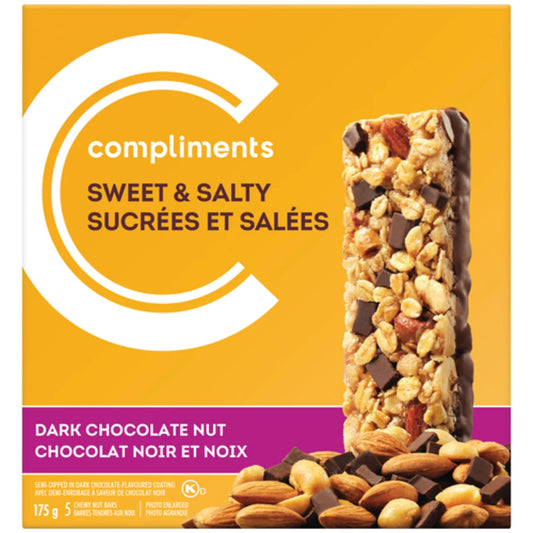 COMPLIMENTS GRANOLA BAR CHEWY DARK CHOCOLATE NUT, 12 X 175 G