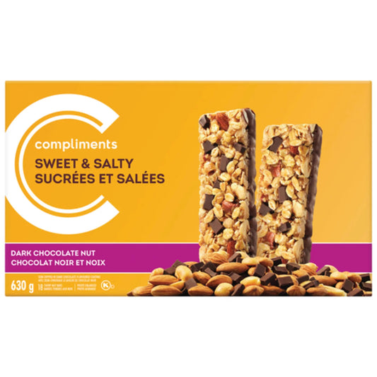 COMPLIMENTS DARK CHOCOLATE WALNUT GRANOLA BAR, 8 X 630 G