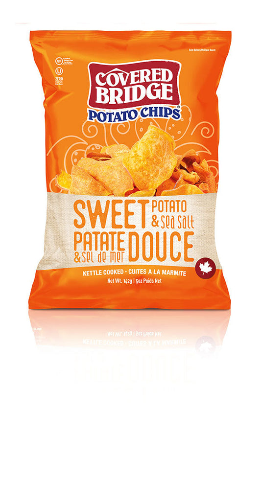 COVERED BRIDGE, SWEET POTATO & SEA SALT CHIPS, 12 x 142G