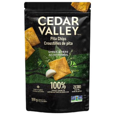 CEDAR VALLEY, GARLIC & HERB PITA CHIPS, 12 x 180G