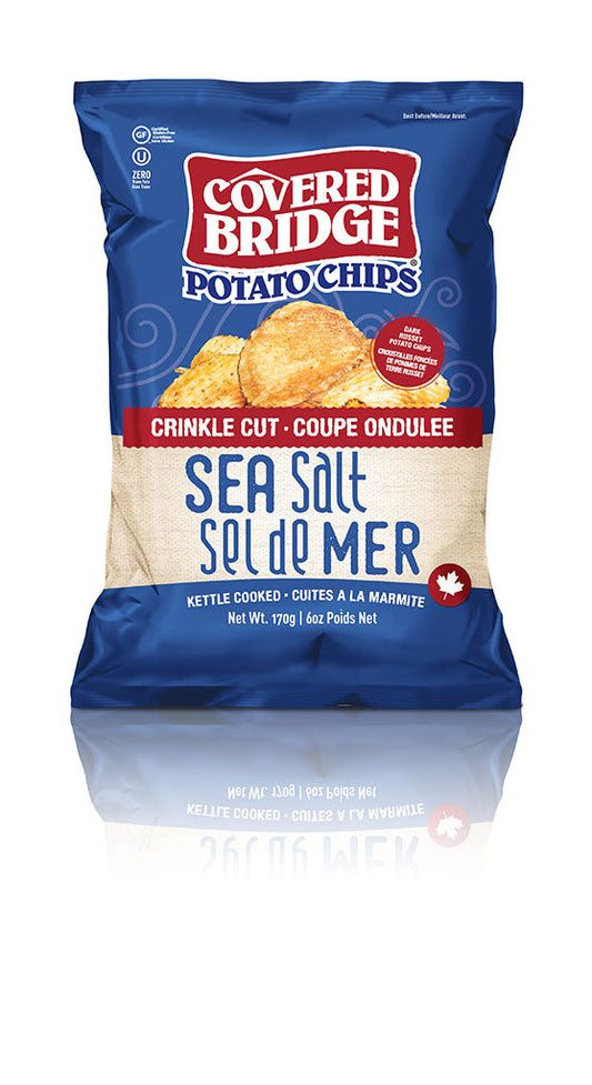COVERED BRIDGE, SEA SALT CRINKLE CUT POT CHIPS, 12 x 170G