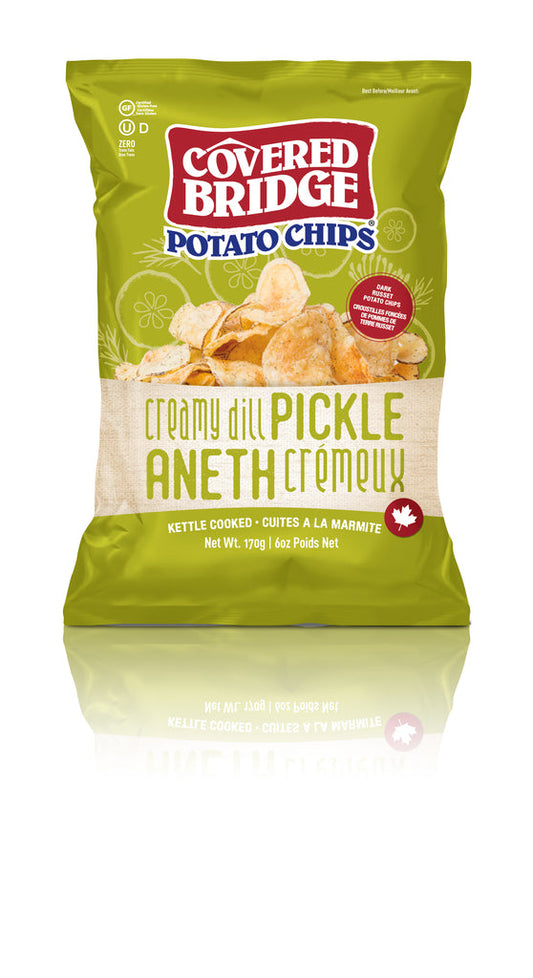 COVERED BRIDGE, CREAMY DILL PICKLE POTATO CHIPS, 12 x 170G