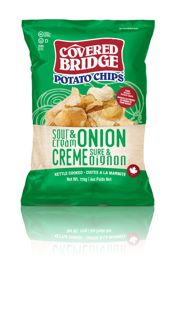 COVERED BRIDGE, SOUR CREAM & ONION POTATO CHIPS, 12 x 170G