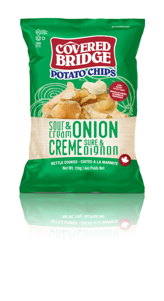 COVERED BRIDGE, SOUR CREAM & ONION POTATO CHIPS, 12 x 170G
