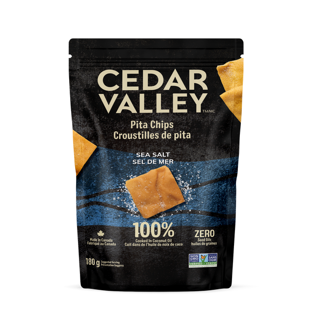 CEDAR VALLEY, SEA SALT PITA CHIPS, 12 x 180G