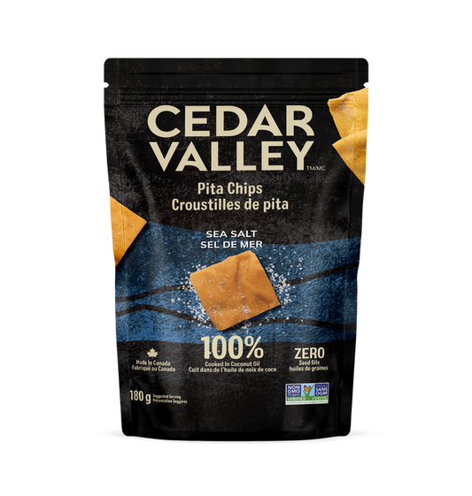 CEDAR VALLEY, SEA SALT PITA CHIPS, 12 x 180G
