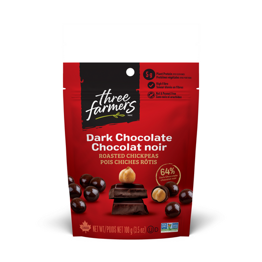 THREE FARMERS, DARK CHOCOLATE CHICKPEAS, 6 x 100G