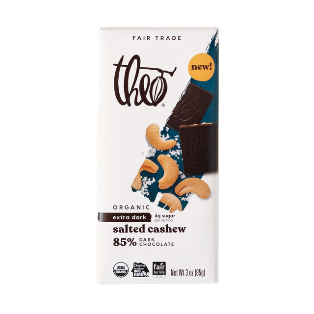 THEO, SALTED CASHEW 85% DARK CHOCOLATE, 12 x 85G