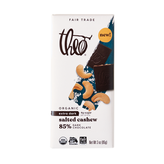 THEO, SALTED CASHEW 85% DARK CHOCOLATE, 12 x 85G