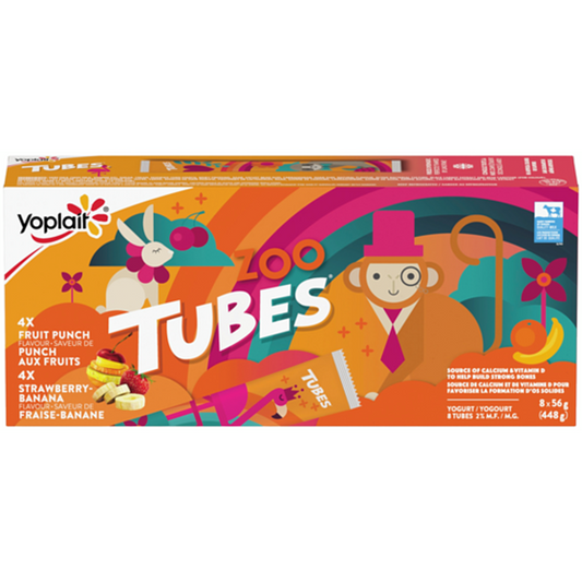 YOPLAIT YOGURT TUBES STRAWBERRY BANANA PUNCH, 8 X 448 G