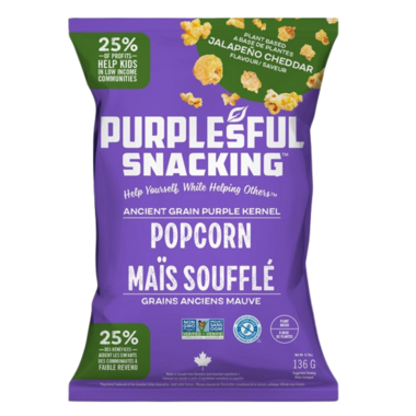 PURPLESFUL SNAC, PURPLE K- JALAPENO CHEDDAR POPCORN, 9 x 136G