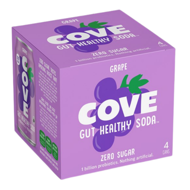 COVE DRINKS, GRAPE- GUT HEALTHY SODA - 4PK, 6 x 4 X 355